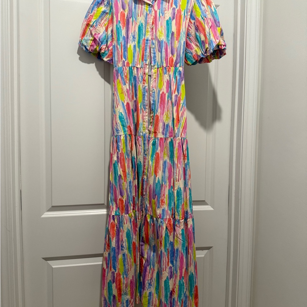 Peach Love California Vibrant Brushstroke Maxi Dress